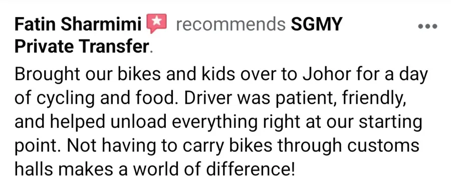 Facebook recommendation from Fatin Sharmimi about a Johor day trip with bikes and kids