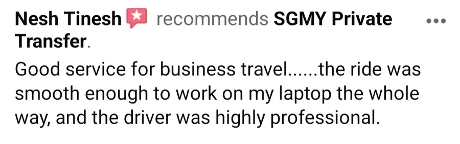 Facebook recommendation from Nesh Tinesh about a smooth business-travel ride