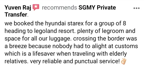 Facebook recommendation from Yuven Raj about a Hyundai Starex group trip to Legoland