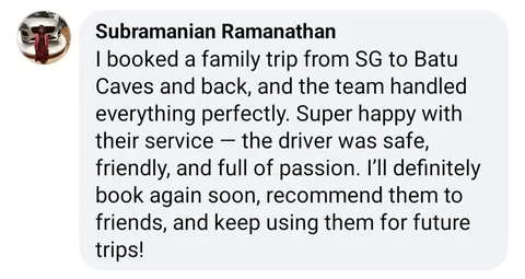 Facebook message from Subramanian Ramanathan about a family trip to Batu Caves