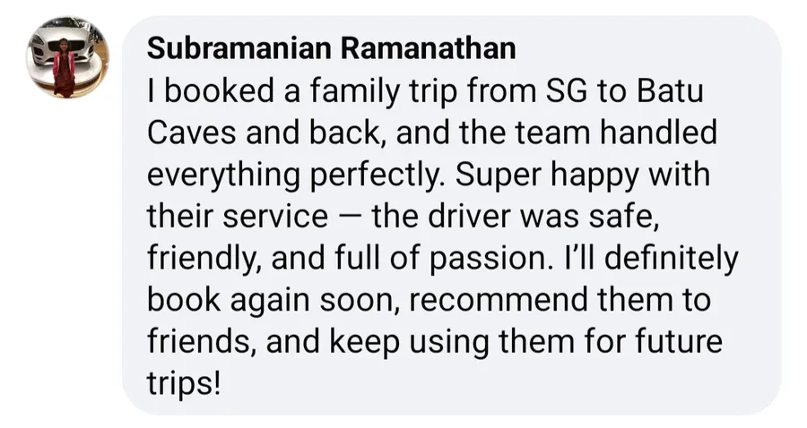 Facebook message from Subramanian Ramanathan about a family trip to Batu Caves